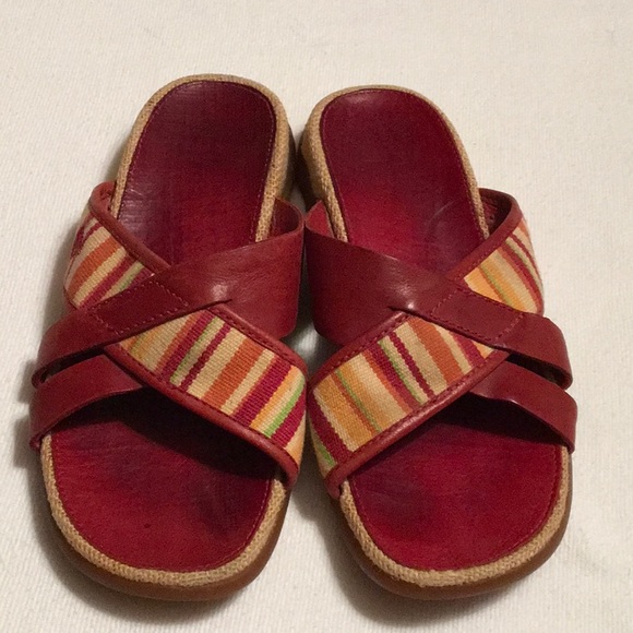 Timberland Red Leather/Canvas Sandals Slides sz 7 - Picture 1 of 8